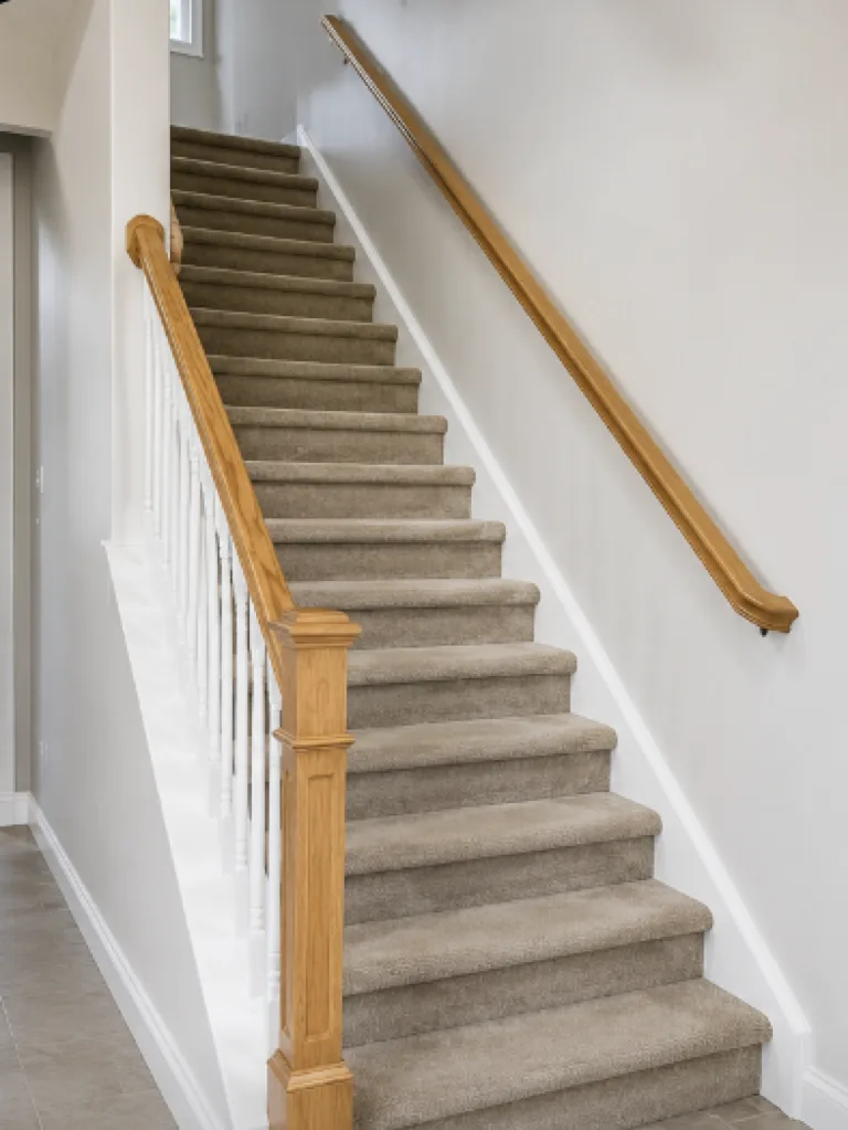 Carpeted staircase before hardwood renovation